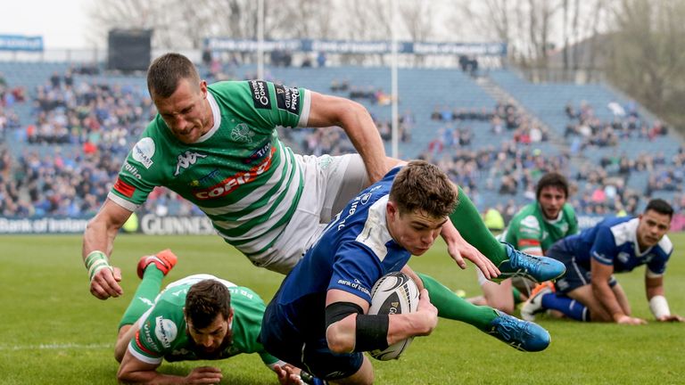 Garry Ringrose scores Leinster's eighth try