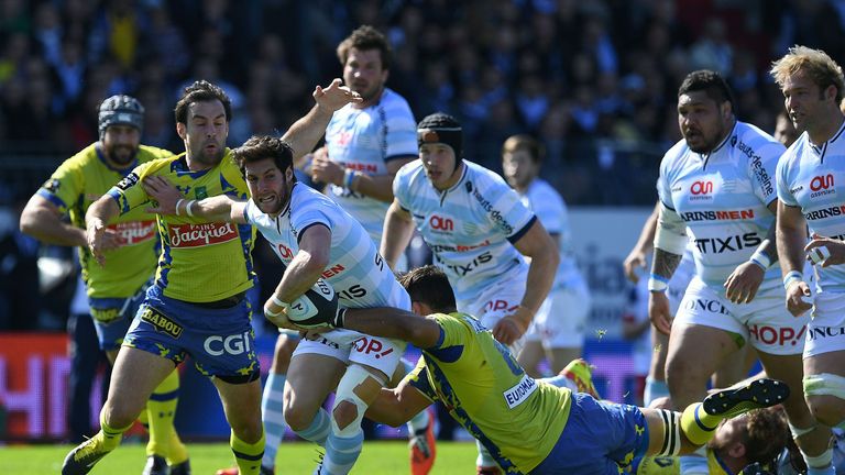 Racing 92 scrum-half Maxime Machenaud in action against Clermont