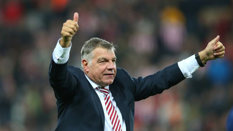 SUNDERLAND, ENGLAND - MAY 11:  Sam Allardyce, manager of Sunderland celebrates staying in the Premier League after victory during the Barclays Premier Leag