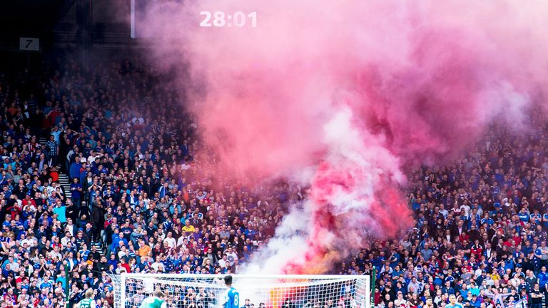 Pyrotechnics at the Scottish Cup final between Rangers and Hibernian