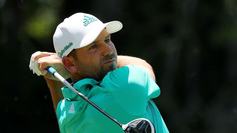 Sergio Garcia of Spain plays his shot from the seventh tee during the third round of THE PLAYERS Championship at the TPC Sawgrass