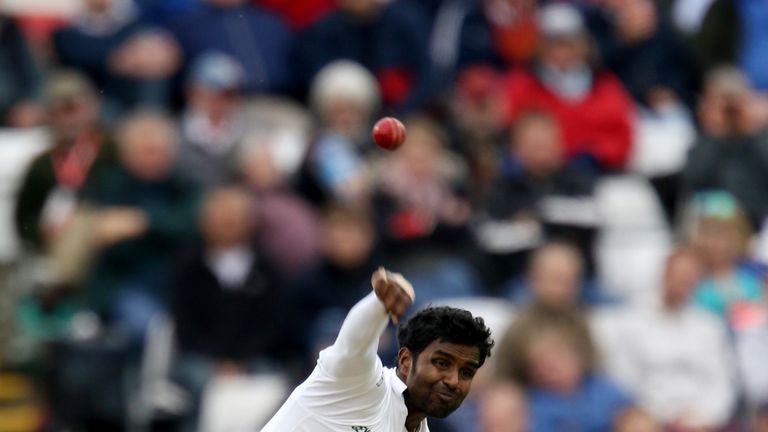 Sri Lanka's Shaminda Eranga bowling during day one of the Investec Second Test Match at the Emirates Riverside, Chester-Le-Street.