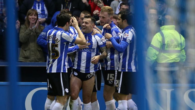 Sheffield Wednesday's Ross Wallace (centre) celebrates scoring his side's first goal 