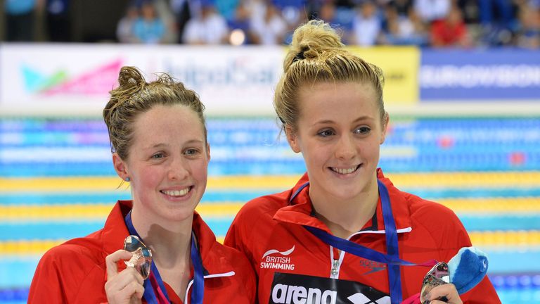 Siobhan-Marie O'Connor (right) Hannah Miley show off their prizes