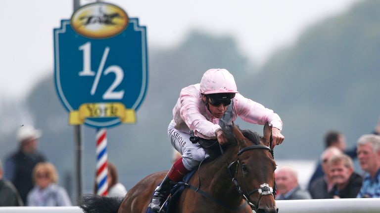 Frankie Dettori riding So Mi Dar to a convincing success at York