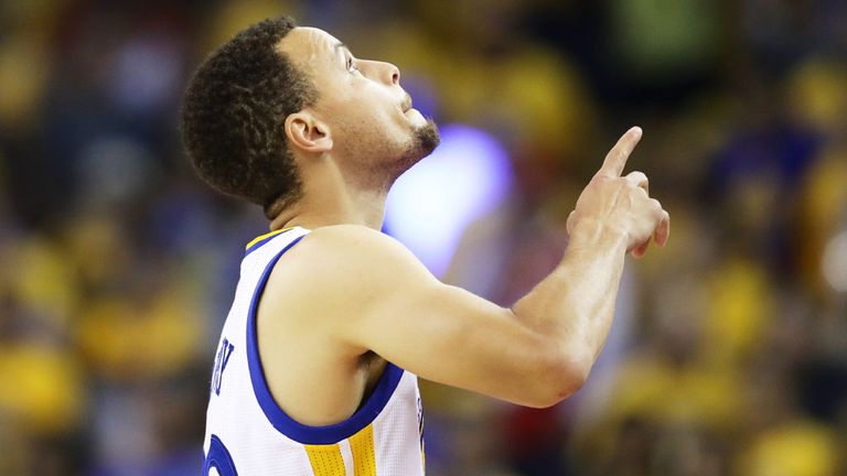 Stephen Curry celebrates as Golden State Warriors beat Oklahoma City