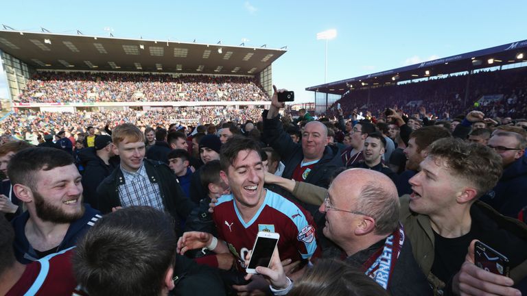 Stephen Ward is mobbed by Burnley fans