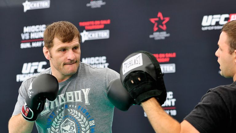 Stipe Miocic of the United States trains during the UFC Adelaide Media Opportunity at Adelaide Entertainment Centre on Marc