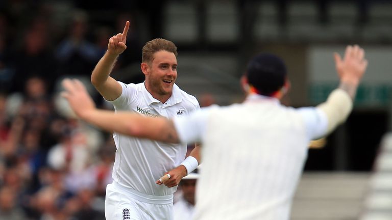 England's Stuart Broad celebrates the wicket of Sri Lanka's Kusal Mendis 