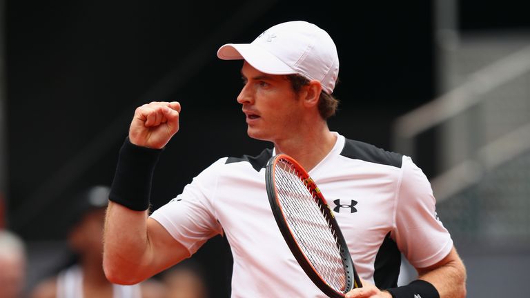 Andy Murray of Great Britain celebrates winning a game against Rafael Nadal of Spain in the Madrid Open semi-finals