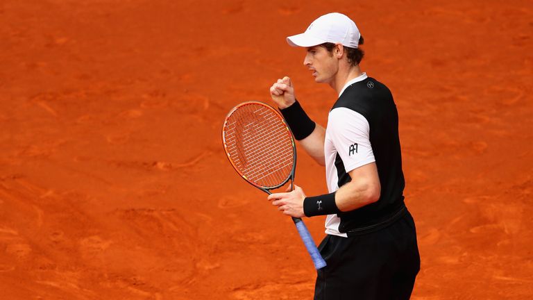 Andy Murray of Great Britain celebrates a point against Rafael Nadal of Spain in the Madrid Open semi-final