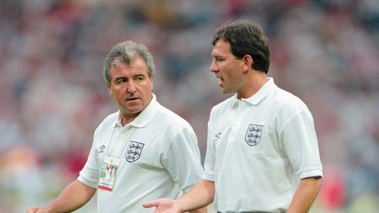England manager Terry Venables and coach Bryan Robson ahead of Euro 96 semi-final against Germany