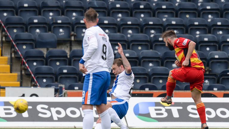 Partick Thistle's Steven Lawless scores at Rugby Park