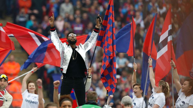 Singer Tinie Tempah performs before the FA Cup final 
