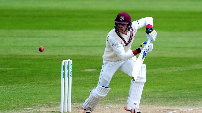 TAUNTON, UNITED KINGDOM - MAY 03: Tom Abell of Somerset cuts during Day Three of the Specsavers County Championship Division One match between Someret and 