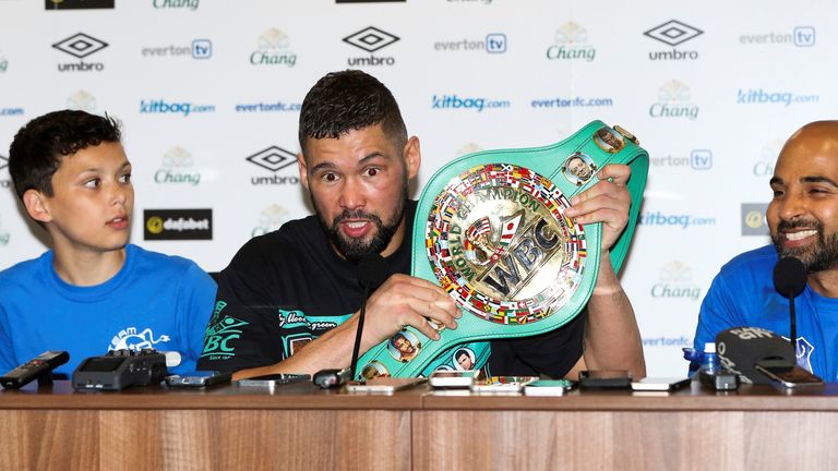 Tony Bellew shows off his new WBC world title