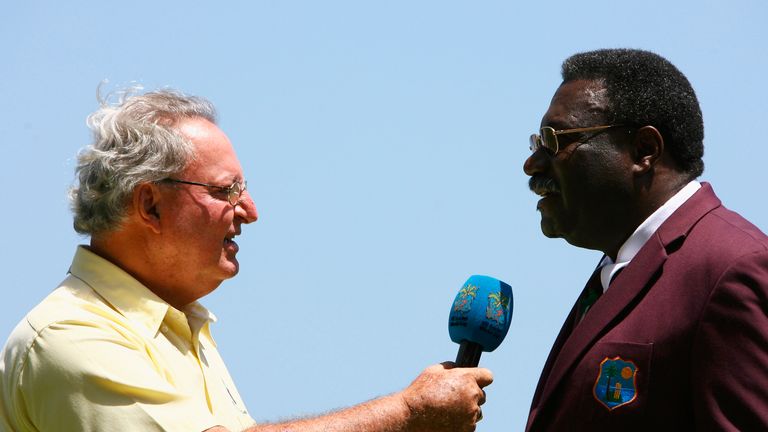 Commentator Tony Cozier interviewing Clive Lloyd in 2007