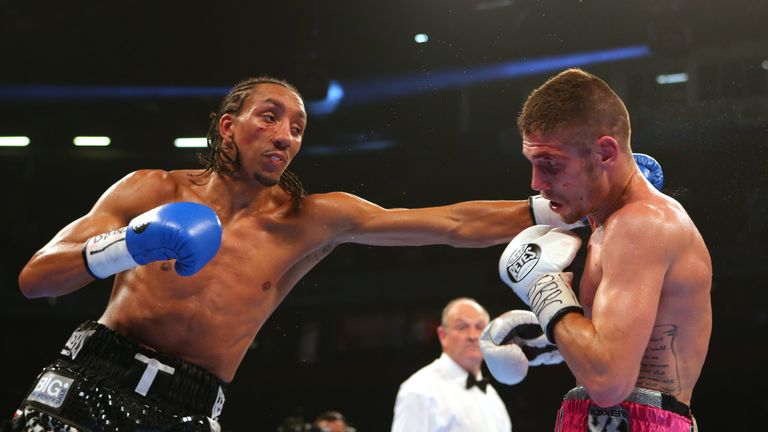 Tyrone Nurse (r) during their British Light Welterweight Championship at the Manchester Arena on July 18, 2015