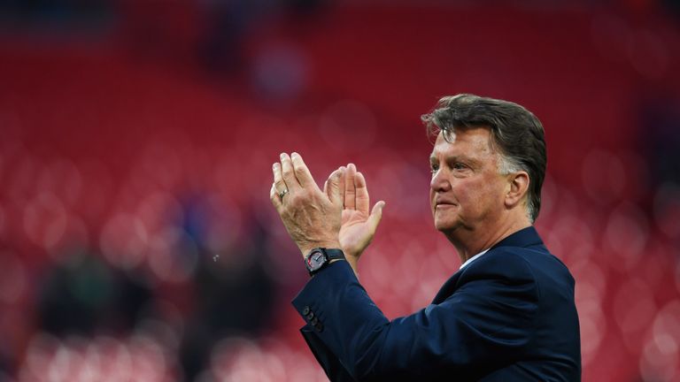 LONDON, ENGLAND - MAY 21:  Louis van Gaal Manager of Manchester United applauds the fans after winning The Emirates FA Cup Final match between Manchester U