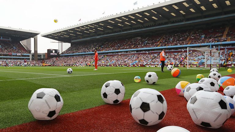 Aston Villa fans protested during the game by throwing beach balls onto the pitch