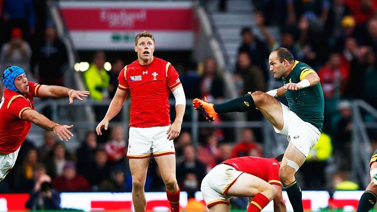 Action from the Rugby World Cup quarter-final tie between Wales and South Africa