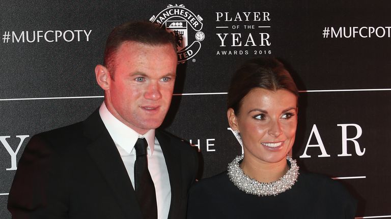 Wayne Rooney of Manchester United arrives with his wife Coleen Rooney at the club's annual Player of the Year awards at Old Trafford 