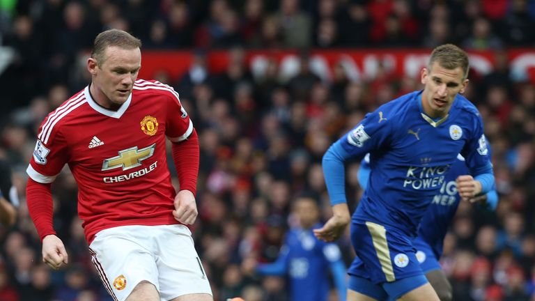Wayne Rooney and Marc Albrighton, Manchester United v Leicester City, 1-1 draw at Old Trafford