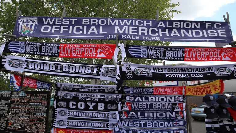 Merchandise for sale around the ground ahead of the Barclays Premier League match at The Hawthorns, West Bromwich.