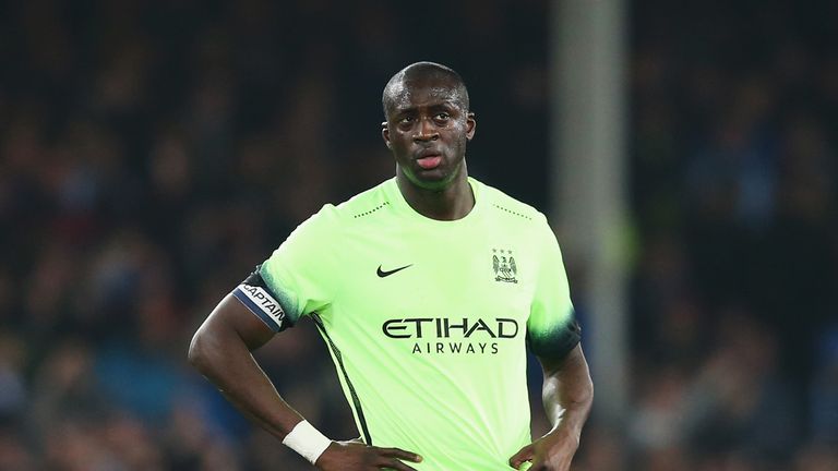 Yaya Toure of Manchester City looks dejected after the goal scored by Romelu Lukaku of Everton during the Capital One Cup 