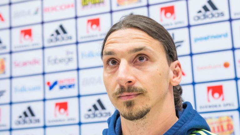 Sweden captain Zlatan Ibrahimovic attends a press conference at Friends Arena in Solna, near Stockholm on May 26