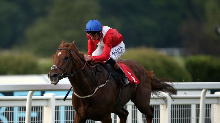 Zonerland ridden by Adam Kirby wins the Heron Stakes at Sandown Park.