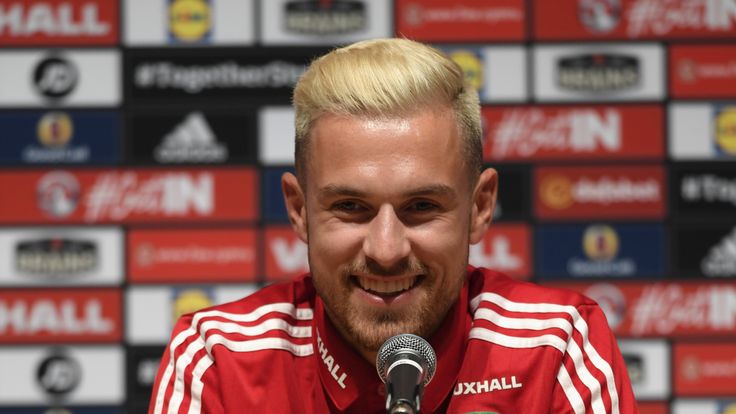 DINARD, FRANCE - JUNE 14:  Wales player Aaron Ramsey faces the media during the Wales press conference at their Euro 2016 base on June 14, 2016 in Dinard, 