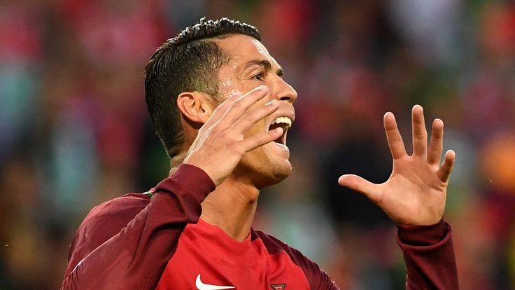 Portugal's forward Cristiano Ronaldo reacts during the Euro 2016 group F football match between Portugal and Iceland at the Geoffroy-Guichard stadium in Sa