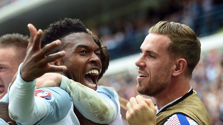 England forward Daniel Sturridge celebrates scoring the winning goal against Wales