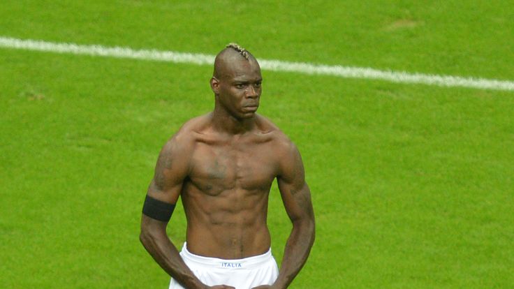 Italian forward Mario Balotelli celebrates after scoring the second goal during the Euro 2012 football championships semi-final match Germany vs Italy on J