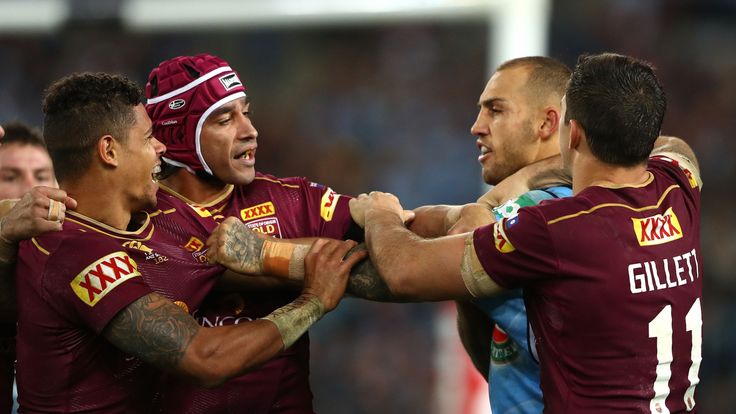 Johnathan Thurston clashes with Blake Ferguson during game one of 2016 State of Origin