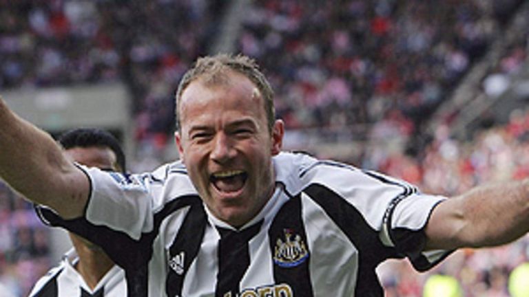 Alan Shearer scores for Newcastle United against Sunderland in 2006