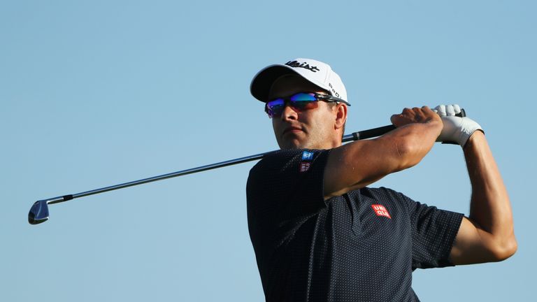Adam Scott of Australia plays his shot from the eighth tee during the continuation of the second round of the U.S. Open at Oakmont 