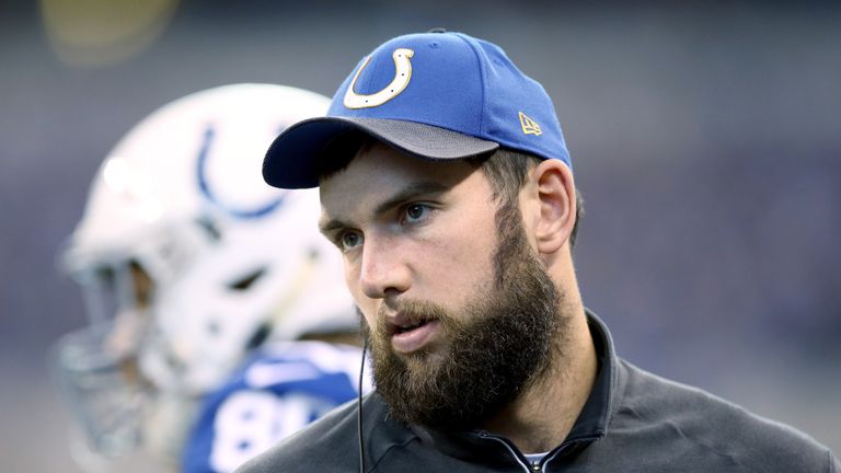 INDIANAPOLIS, IN - JANUARY 03:  Andrew Luck of the Indianapolis Colts watches the action during the game against the Tennessee Titans at Lucas Oil Stadium 