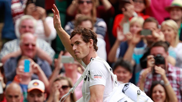 LONDON, ENGLAND - JUNE 30:  Andy Murray of Great Britain celebrates victory during the Men's Singles second round match against Yen-Hsun Lu of Taipei on da