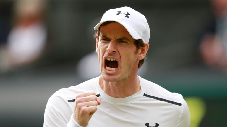 LONDON, ENGLAND - JUNE 30:  Andy Murray of Great Britain celebrates during the Men's Singles second round match against Yen-Hsun Lu of Taipei on day four o
