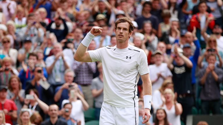 LONDON, ENGLAND - JUNE 30:  Andy Murray of Great Britain celebrates victory during the Men's Singles second round match against Yen-Hsun Lu of Taipei on da