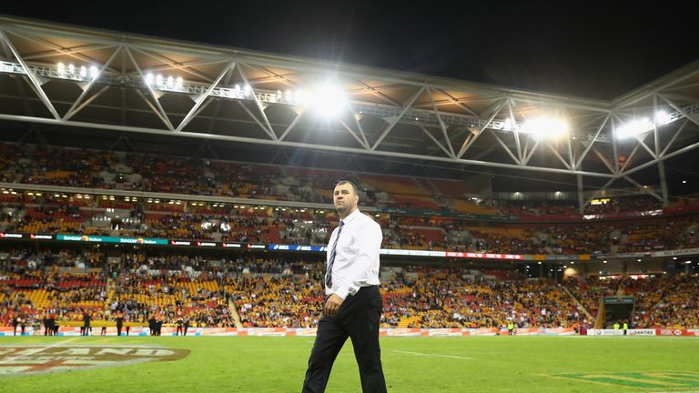 Wallabies coach Michael Cheika walks across the pitch prior to the International Test match between Australia and England