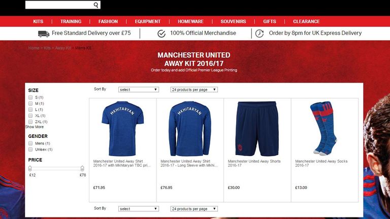 Away shirts donning the name of their Borussia Dortmund target on the United website