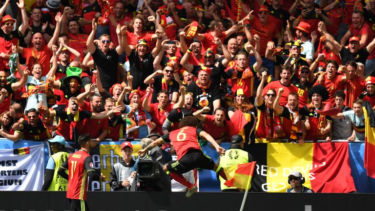 Axel Witsel of Belgium scores his team's second goal 