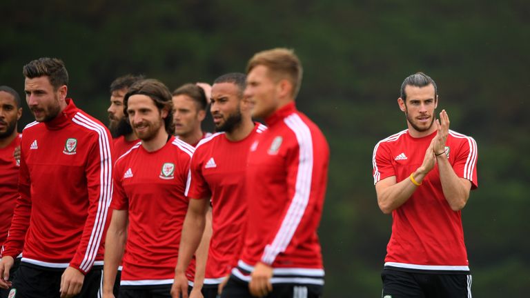 Bale applauds the local children during an open Euro 2016 Wales training session 