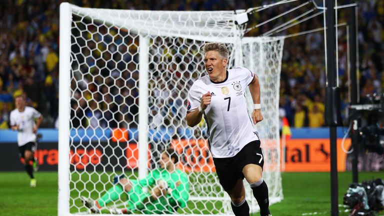 Bastian Schweinsteiger of Germany celebrates 