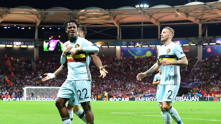 Belgium's Michy Batshuayi celebrates after scoring