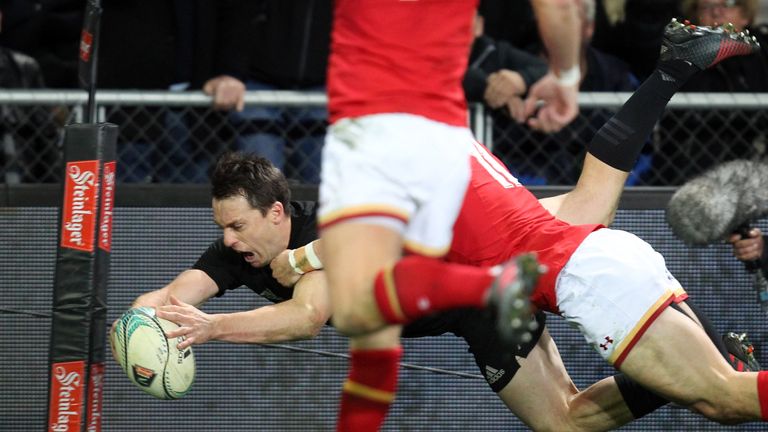 Ben Smith scores New Zealand's first try of six in a 46-6 triumph over Wales