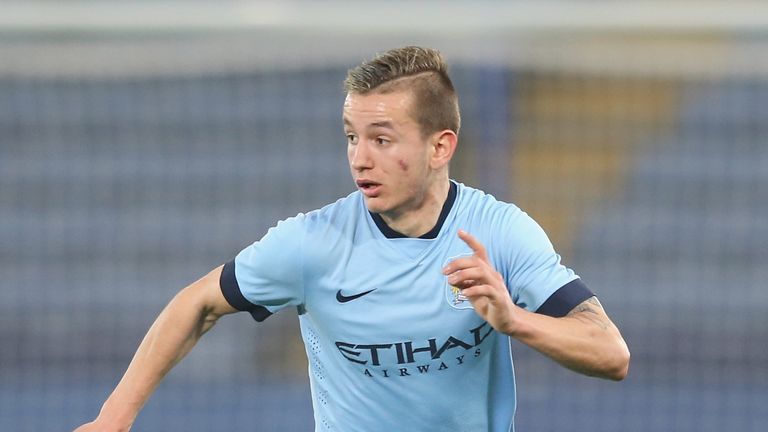 LEICESTER, ENGLAND - APRIL 08:  Bersant Celina of Manchester City runs with the ball during the FA Youth Cup semi final, second leg match between Leicester